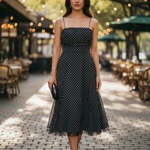 Eliza J Black Polka Dot Midi Dress